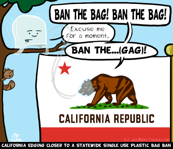Cartoon illustrates need for California to ban the bag