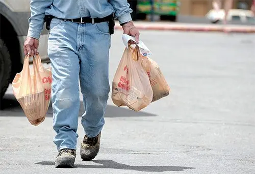 Shopper with plastic bags