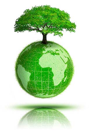 Green globe of earth with shade tree on top