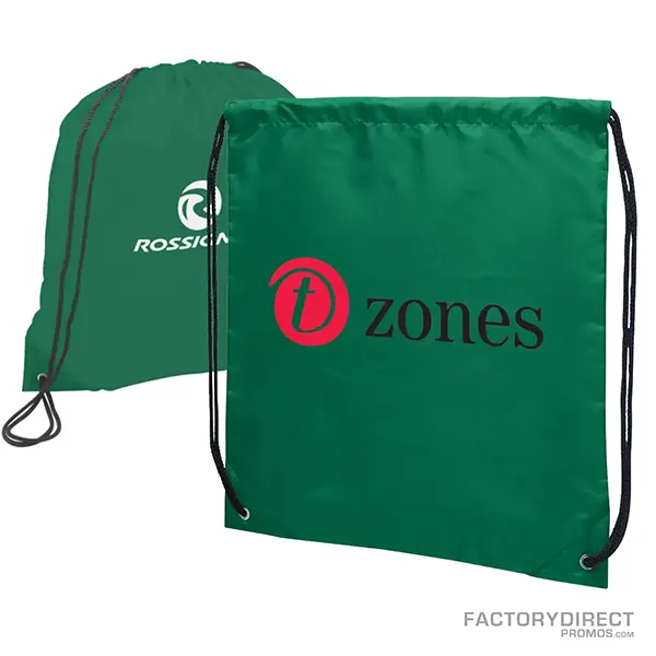 Custom Promotional Green Polyester Drawstring Bags in Bulk