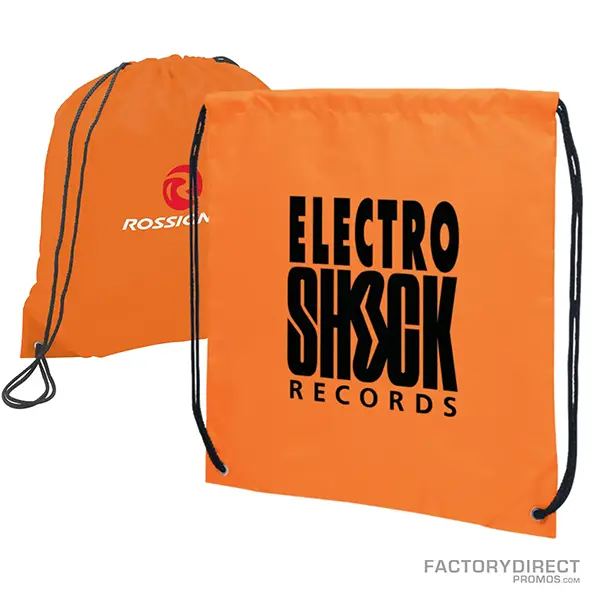 Custom Promotional Orange Polyester Drawstring Bags in Bulk