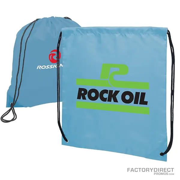 Customizable Promotional Light Blue Polyester Drawstring Bags
