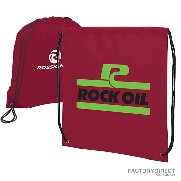 Customizable Promotional Maroon Polyester Drawstring Bags