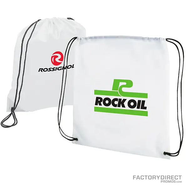 Custom Promotional White Polyester Drawstring Bags in Bulk