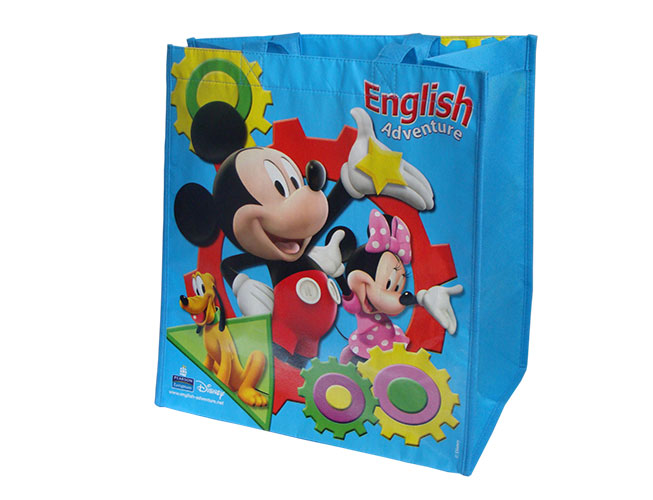 Custom Reusable Grocery Bag with company logo and branding featuring an animated character