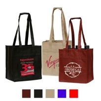 6-bottle wine totes with custom printed logos available in various colors