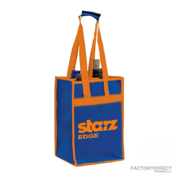 Orange and blue 4-bottle custom wine tote