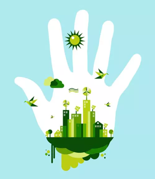 Green city within a hand illustration