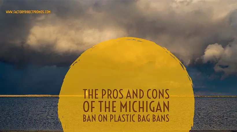 Lake Michigan water channel with lighthouse and ominous clouds - Michigan Ban on Plastic Bag Bans