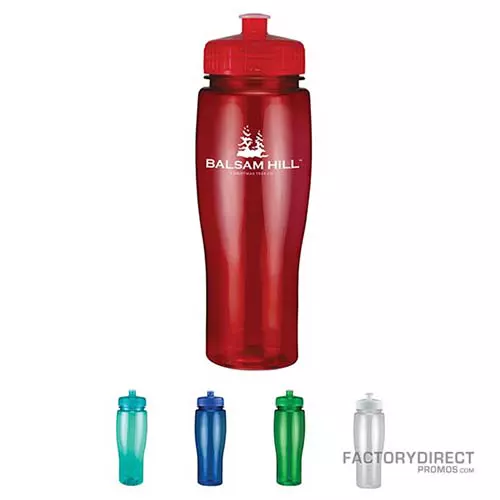 Assorted colors of transparent/translucent pull top 24-ounce sport water bottles