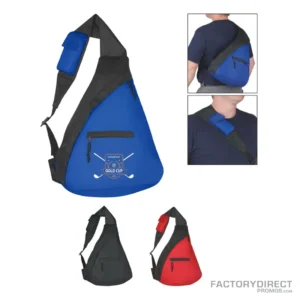Custom One Shoulder Reusable Backpacks in black, red, or royal.