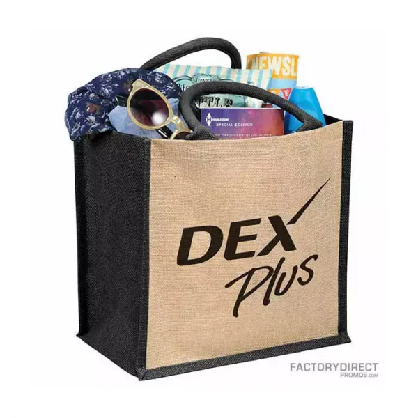 Custom Gift Jute Tote Bag - Black sides, Black Handles