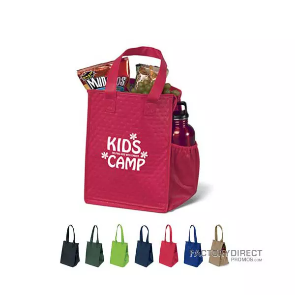 Custom Reusable Insulated Lunch Cooler Bags with Side Pocket in Assorted Colors
