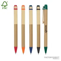 Recycled paper custom promotional pens in an assortment of colors