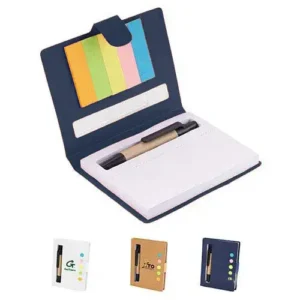 Personalized custom notebooks with pen, pad of paper and sticky notes in various choice of colored covers