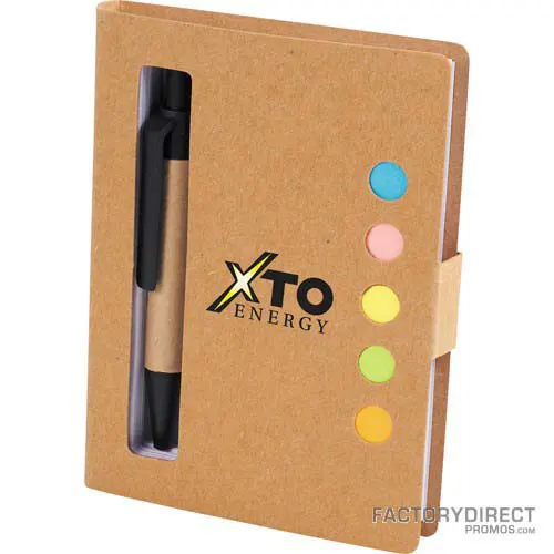Personalized custom notebook with pen, pad of paper and sticky notes with natural paper cover