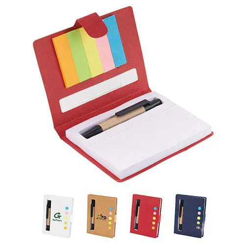Personalized custom notebooks with pen, pad of paper and sticky notes in various choice of colored covers