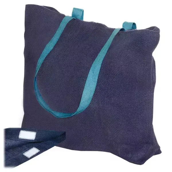 Navy Blue custom biodegradable jute bag with top closure