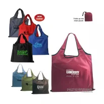 Custom logo recycled folding totes that folds into an inner pouch - choice of colors