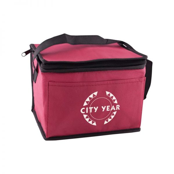 Custom printed burgundy insulated lunch tote bag - bulk