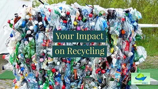A bale of used plastics ready for recycling with caption: Your impact on recycling