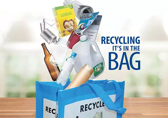 A Recycling Bag for Multi-Family Residential with items falling into them