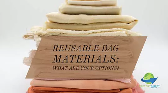Tapered stack of folded fabrics with caption: reusable bag materials: what are your options?
