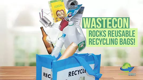 Recyclable waste falling into a reusable bag