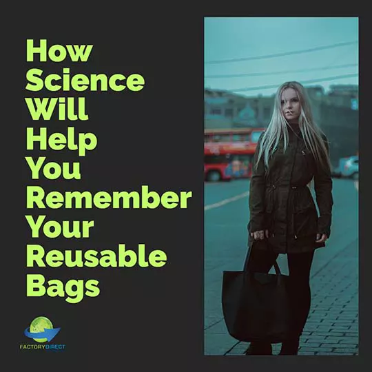 Woman with long blonde hair holding a reusable black bag on side of road