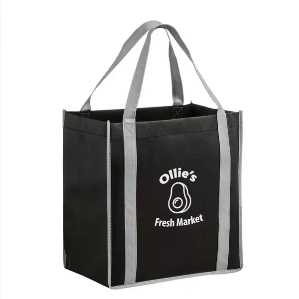 2-Tone Grocery Bag - Black Bag / Gray Handles w/Custom Logo Imprint