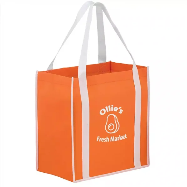 2-Tone Grocery Bag with Custom Logo Imprint - Orange Bag / White Handles