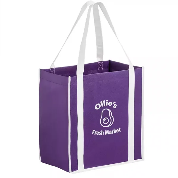 2-Tone Grocery Bag with Custom Logo Imprint - Purple Bag / White Handles