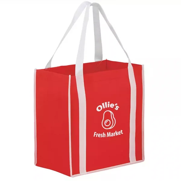 2-Tone Grocery Bag with Custom Logo Imprint - Red Bag / White Handles