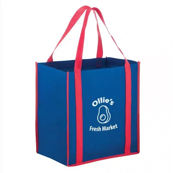 2-Tone Grocery Bag with Custom Logo Imprint - Royal Bag / Red Handles