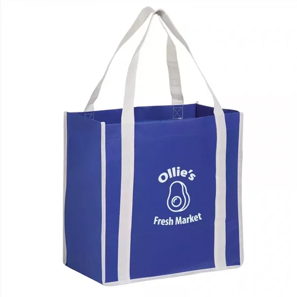 2-Tone Grocery Bag with Custom Logo Imprint - Royal Bag / White Handles