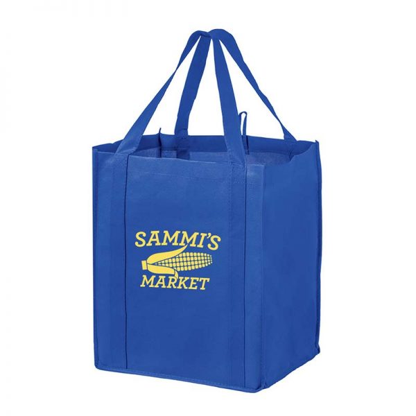 All-In-One Grocery Bag with interior bottle compartment holders, pockets and a hanging loop - Royal Blue