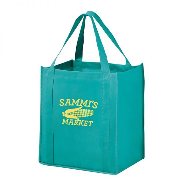 All-In-One Grocery Bag with interior bottle compartment holders, pockets and a hanging loop - Teal