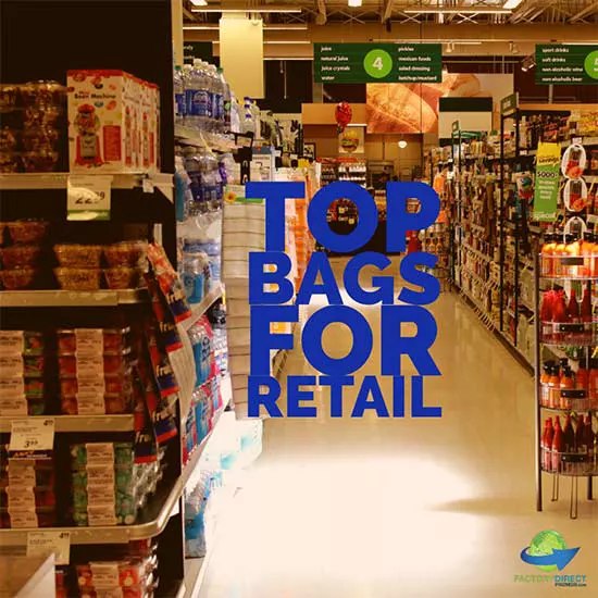 Food aisle in grocery store with caption: Top bags for retail