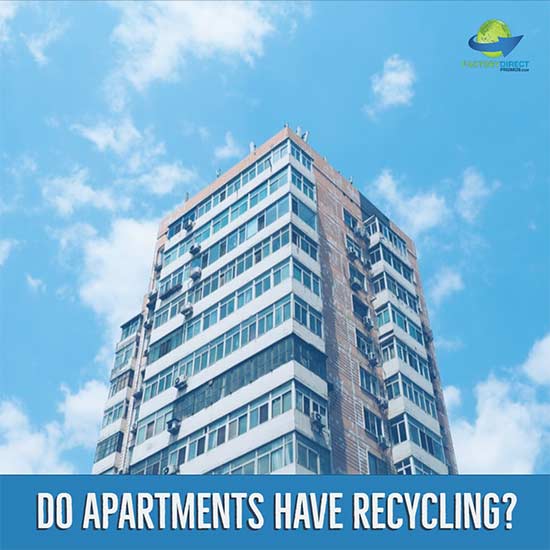 Top portion of a tall apartment building with caption: Do apartments have recycling?