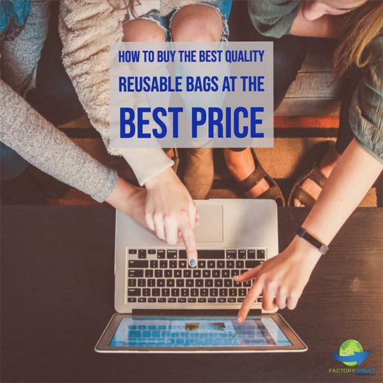 Multiple people sharing one laptop with caption: How to buy the best quality reusable bags at the best price