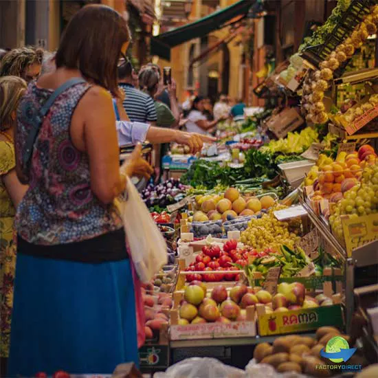 Shoppers at a fresh food produce market