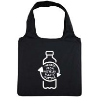 Wholesale custom printed RPET reusable folding totes - Black - Available in bulk