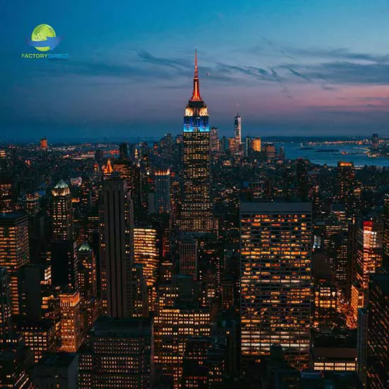 Aerial shot of New York City at dusk