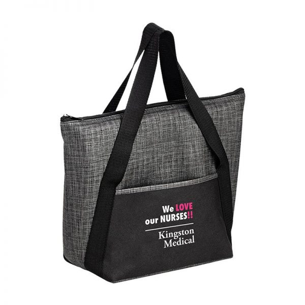 Gray/Black insulated tote bag with custom printed logo - Wholesale