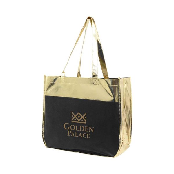 Metallic Shopper Totes, Large Front Pocket Factory Direct Promos