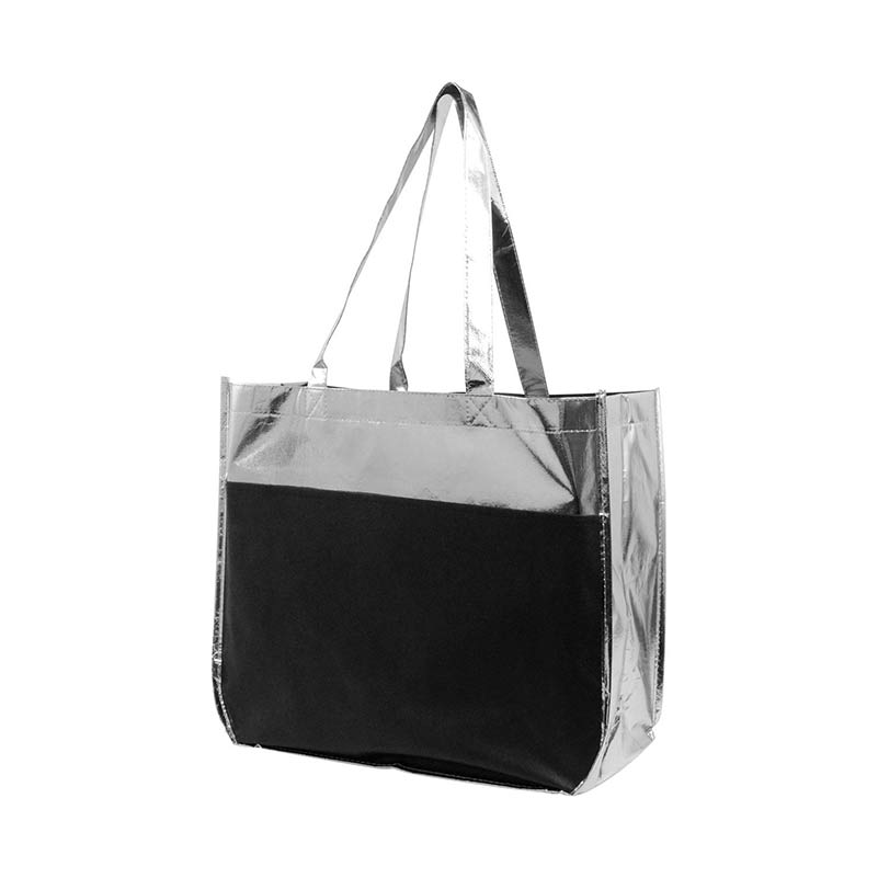Metallic Shopper Totes, Large Front Pocket | Factory Direct Promos