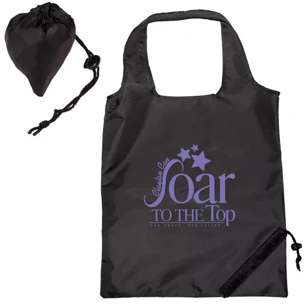 Custom printed foldable shopping bag - Black - Collapses into a berry shaped package.