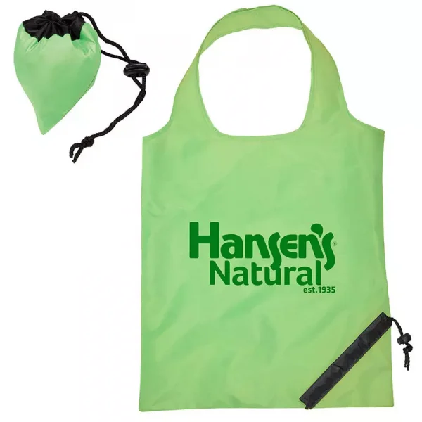 Custom printed lime green foldable shopping bag - Collapses into a berry shaped package.