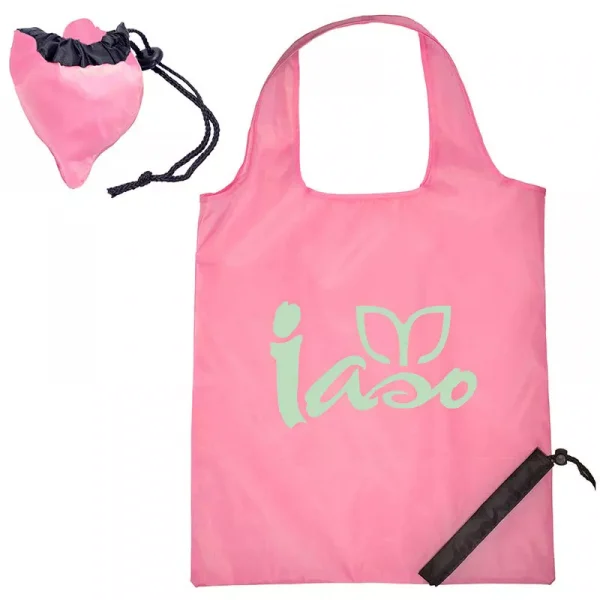 Custom printed pink foldable shopping bag - Collapses into a berry shaped package.