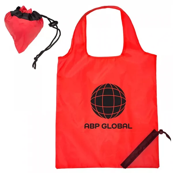 Custom printed red foldable shopping bag - Collapses into a berry shaped package.